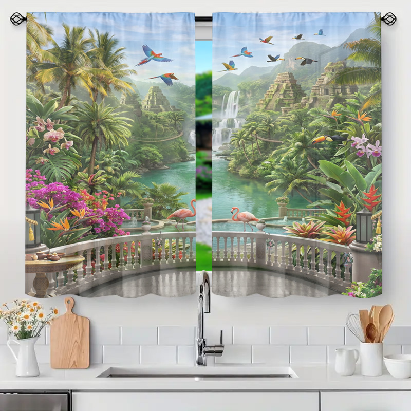 Home Decor Bali - Vibrant Tropical Jungle Waterfall Landscape Curtain