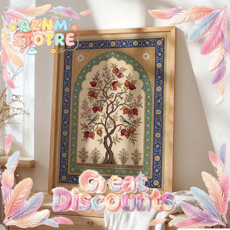 Abstract Oil Painting - Retro Islamic Persian Pomegranate Tree Wall