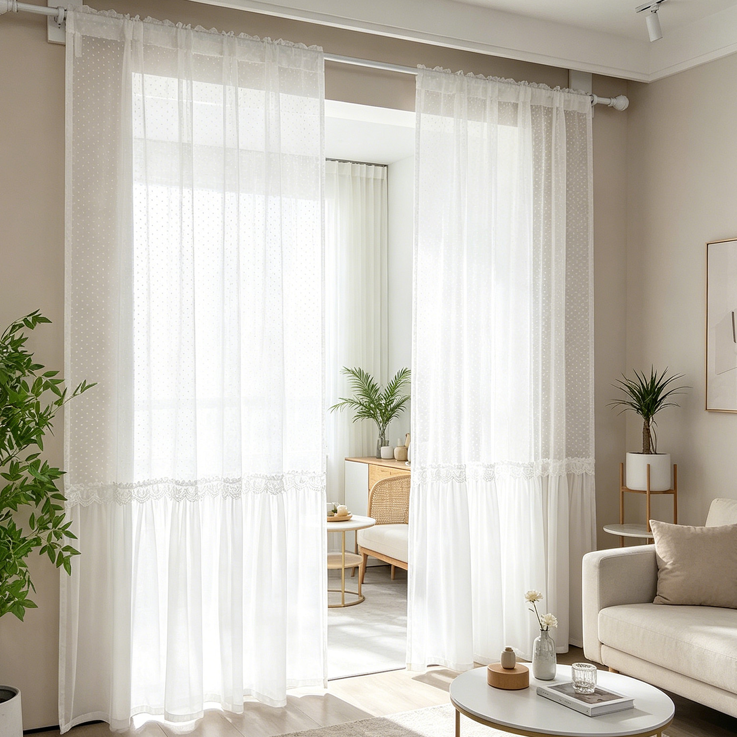 Home Decor Wall Panels - French Romantic Sheer Curtain with Polka