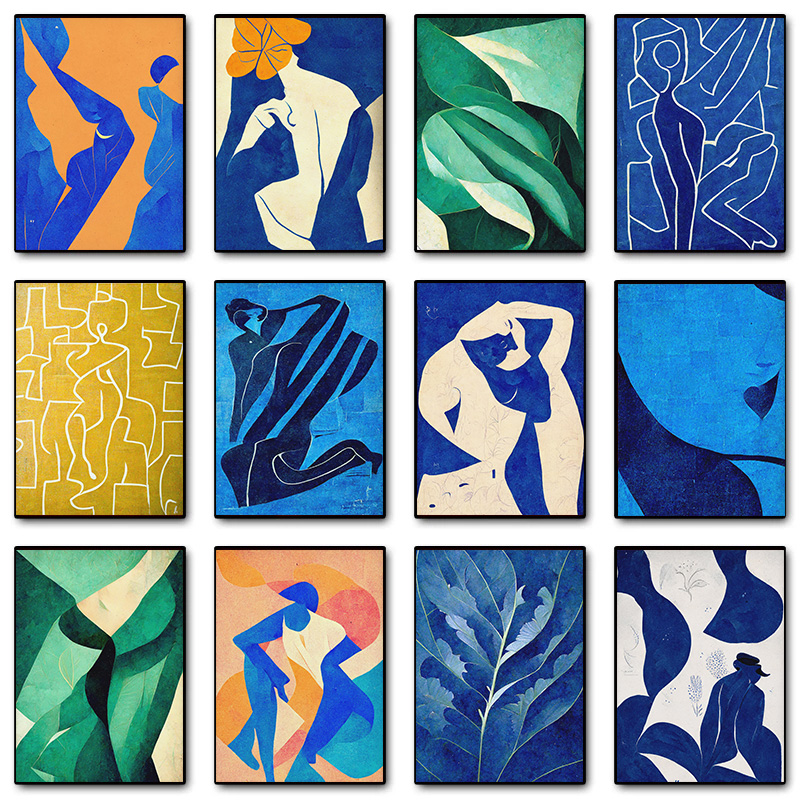 Home Decor Yellow - Abstract Emerald Green Matisse Blue Mustard