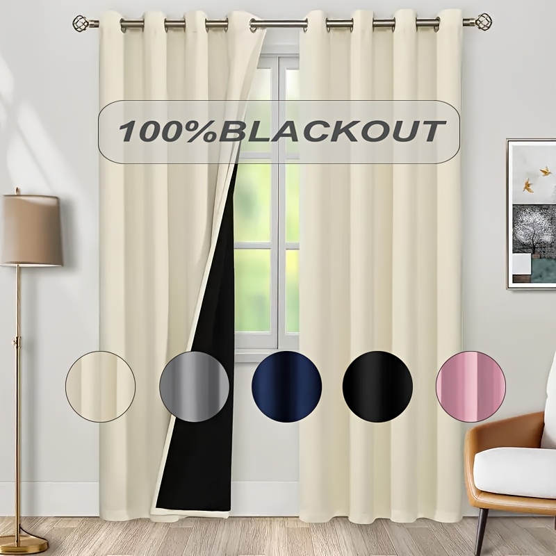 Home Decor Wall Panels - 1pc 100% Blackout Curtain with Black