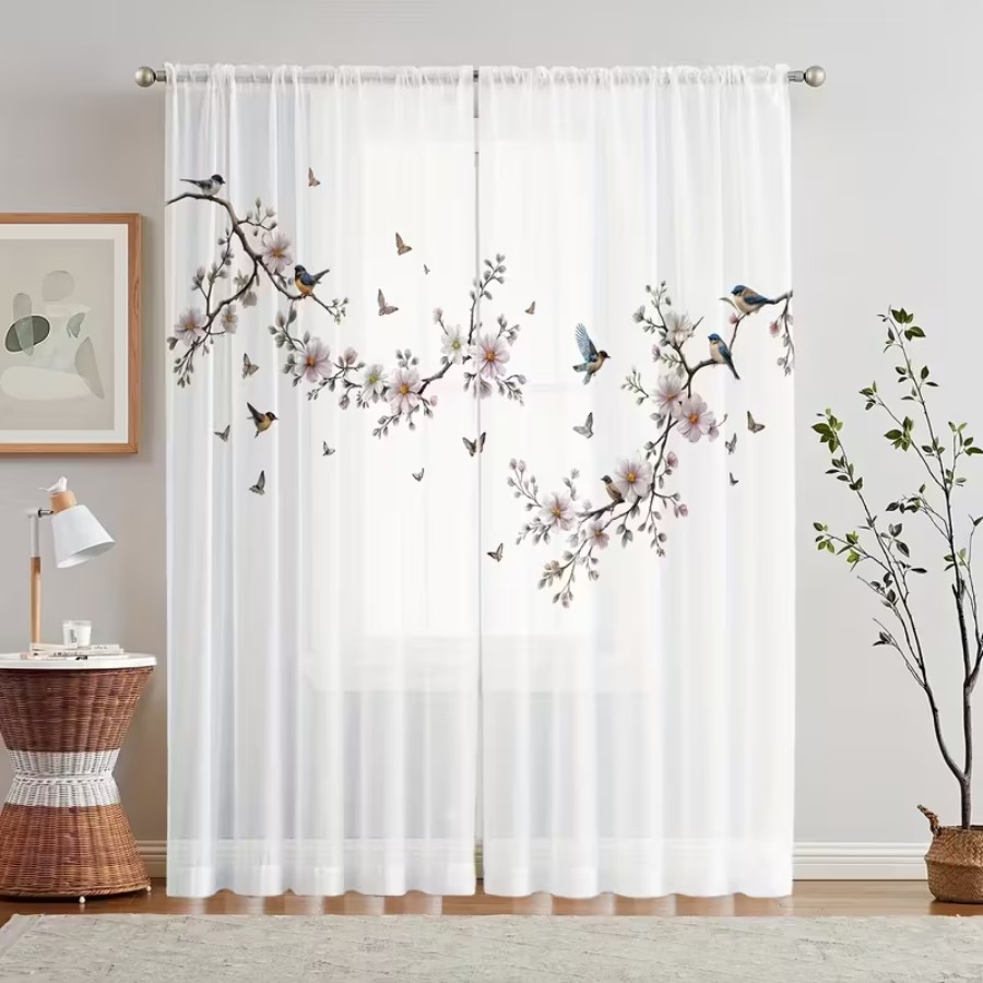2PCS Digital Print Sheer Curta - đánh giá và giá Home Decor Wall Panels