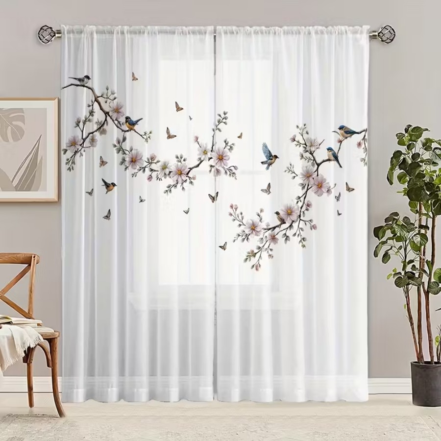 2PCS Digital Print Sheer Curta - đánh giá và giá Home Decor Wall Panels