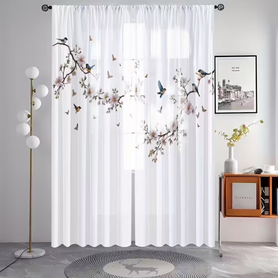 2PCS Digital Print Sheer Curta - đánh giá và giá Home Decor Wall Panels