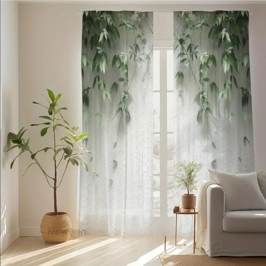 2PCS Digital Print Sheer Curta - đánh giá và giá Home Decor Wall Panels