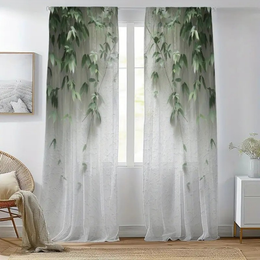 2PCS Digital Print Sheer Curta - đánh giá và giá Home Decor Wall Panels