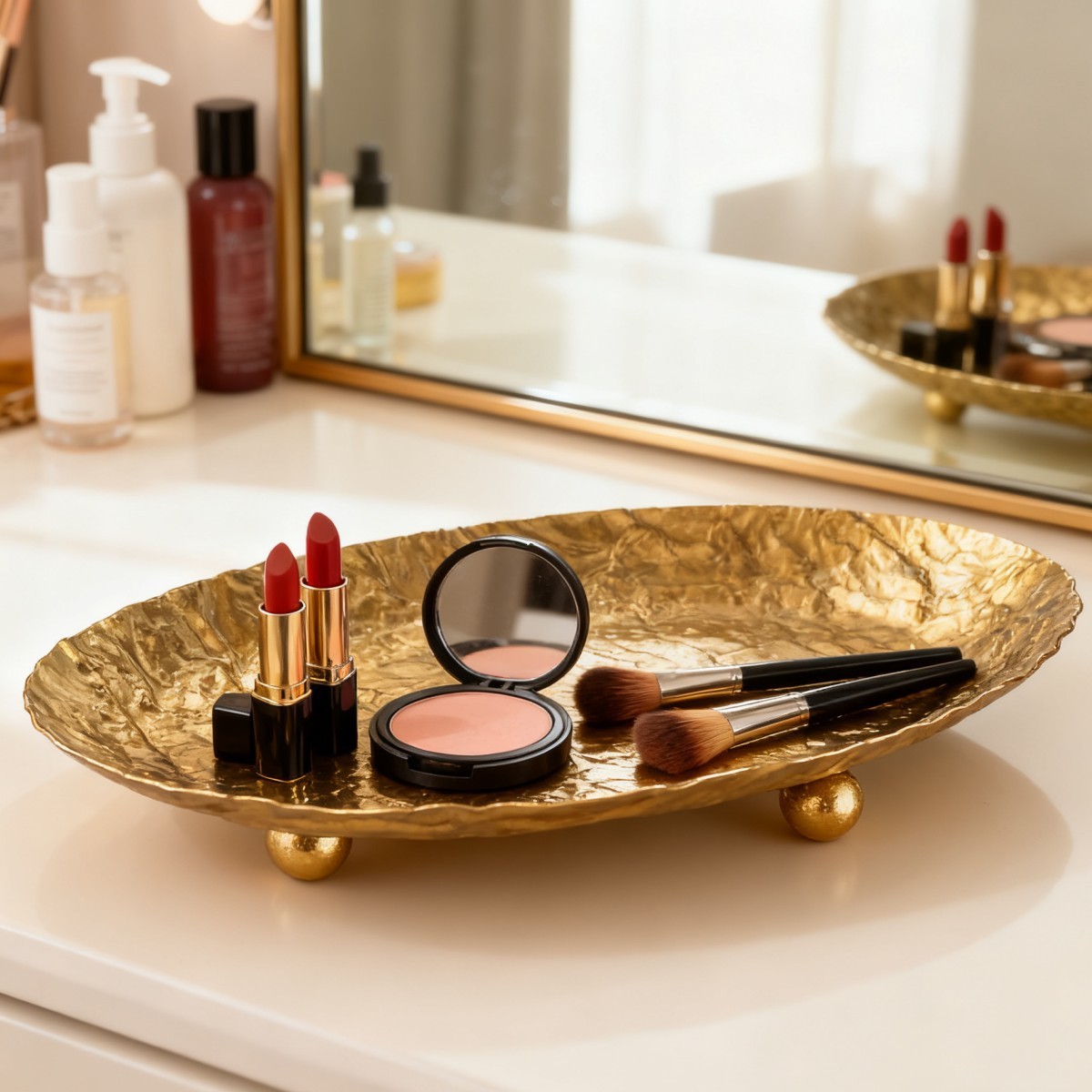 Luxury Gold Metal Tray with 3  - đánh giá và giá Vanity Home Decor