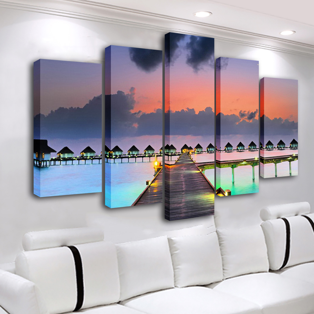 Wall Art Sunset Painting 5 Pan - đánh giá và giá Home Decor Wall Panels