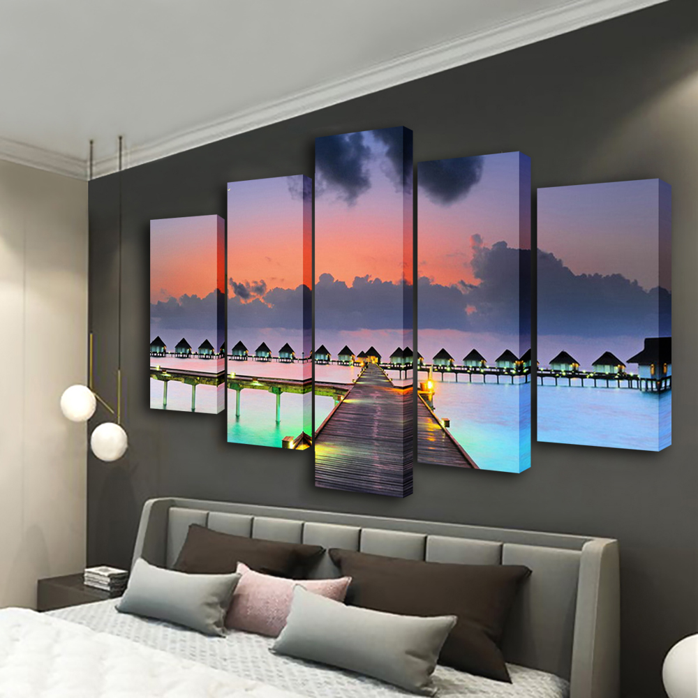 Wall Art Sunset Painting 5 Pan - đánh giá và giá Home Decor Wall Panels